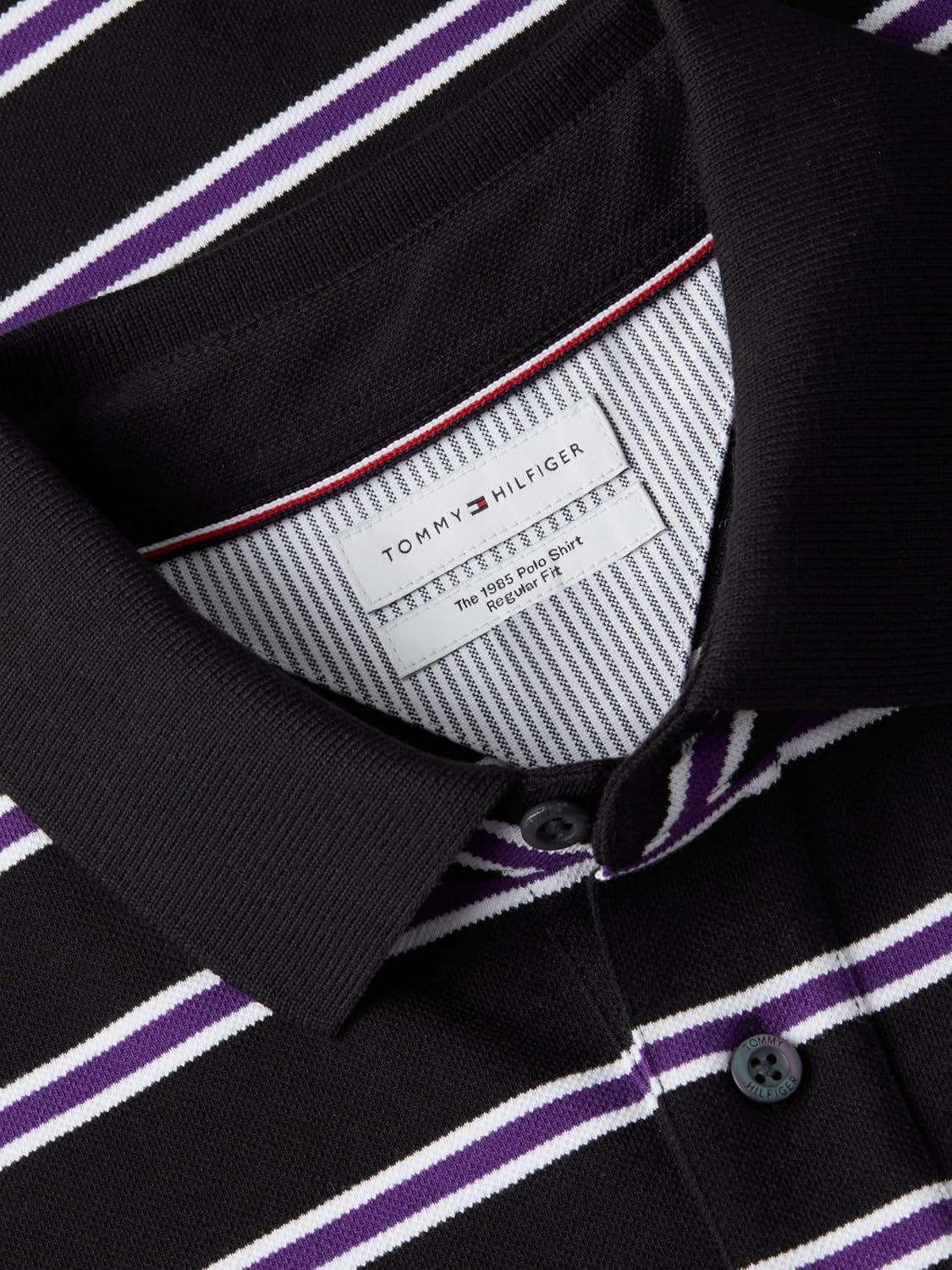 image:imageTommy Hilfiger Mens Short Sleeve Polo Shirts in Classic Fit with Stretch and Organic Pique CottonBlack White Tuscan Grape