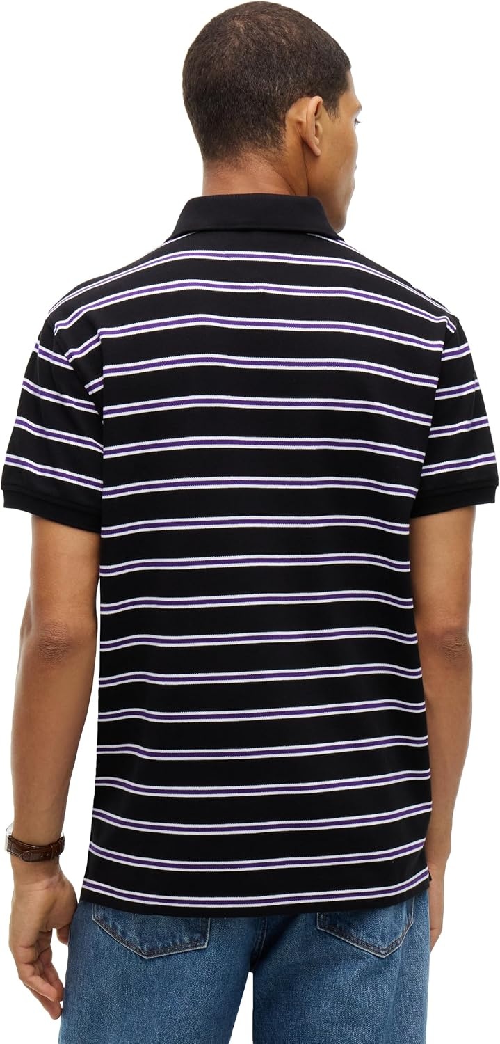 image:imageTommy Hilfiger Mens Short Sleeve Polo Shirts in Classic Fit with Stretch and Organic Pique CottonBlack White Tuscan Grape