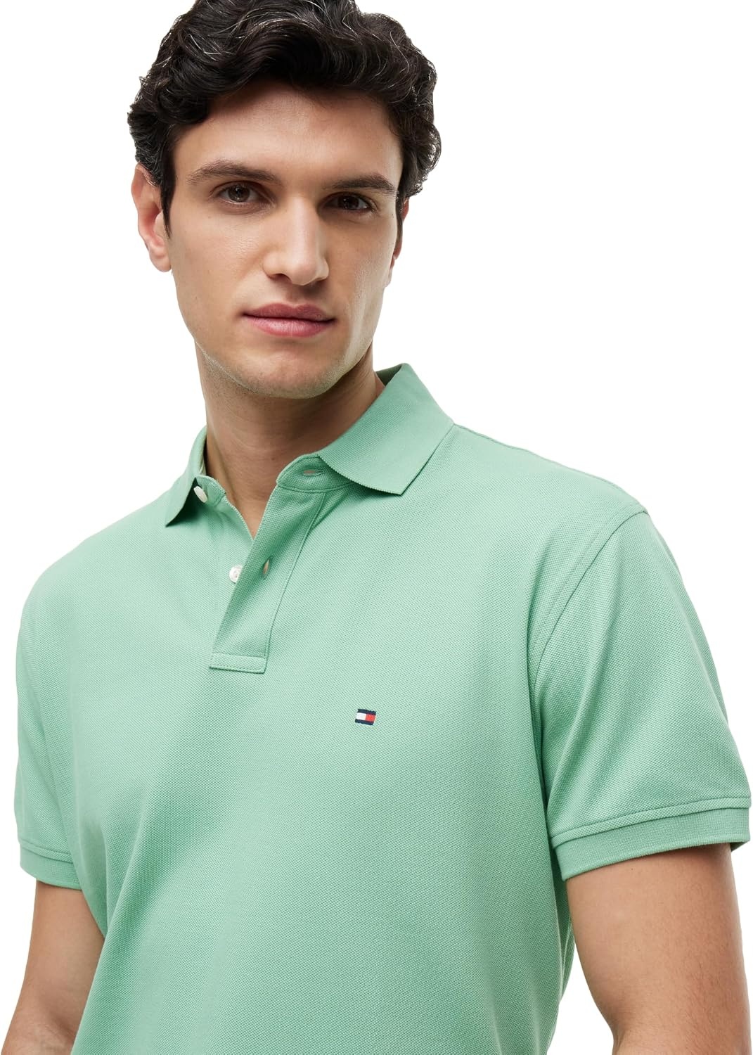 image:imageTommy Hilfiger Mens Short Sleeve Polo Shirts in Classic Fit with Stretch and Organic Pique CottonCut Grass