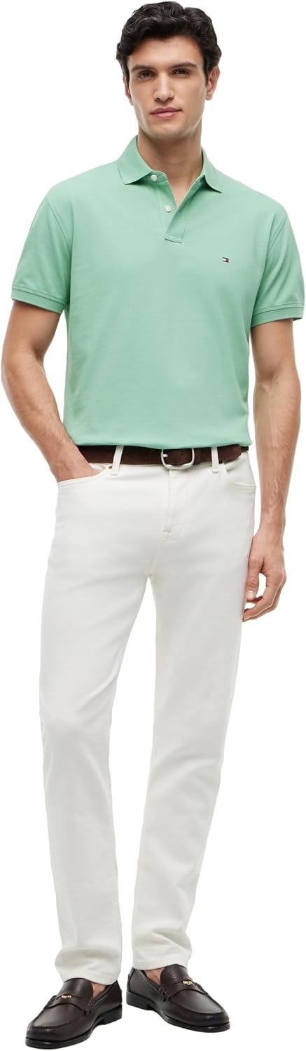 image:imageTommy Hilfiger Mens Short Sleeve Polo Shirts in Classic Fit with Stretch and Organic Pique CottonCut Grass