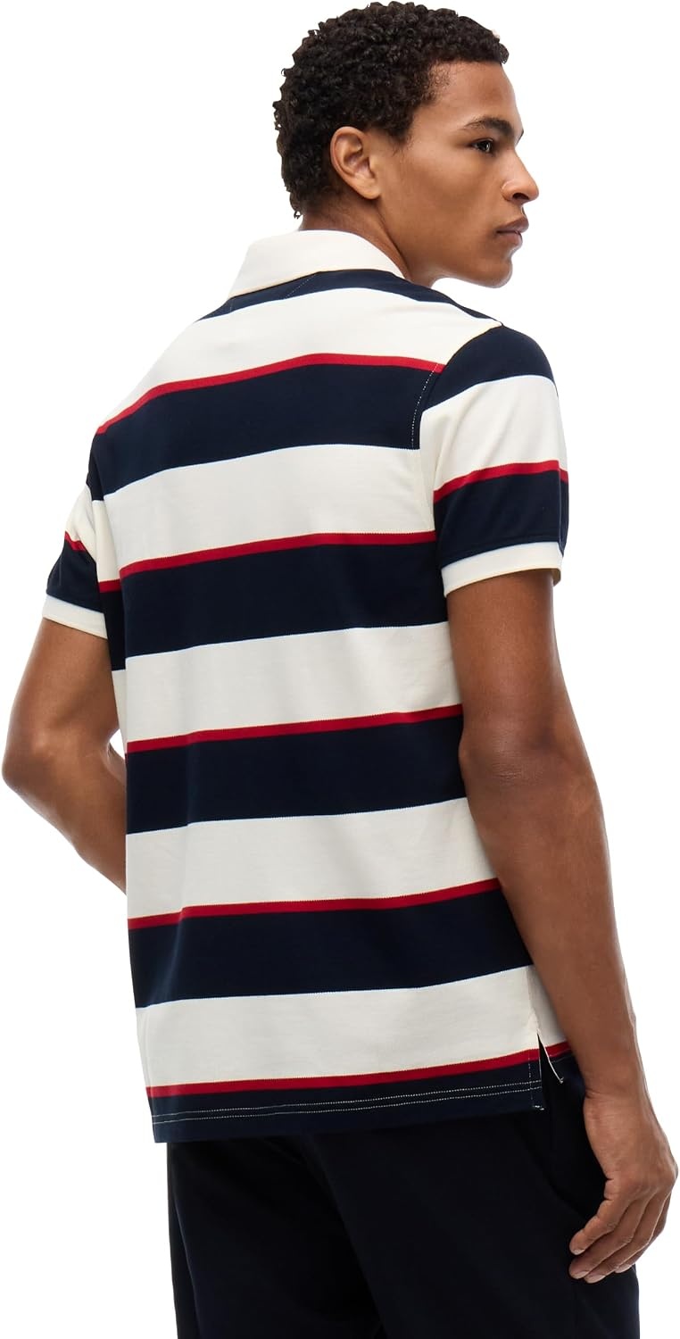 image:imageTommy Hilfiger Mens Short Sleeve Polo Shirts in Classic Fit with Stretch and Organic Pique CottonIvory Petal Navy Blue
