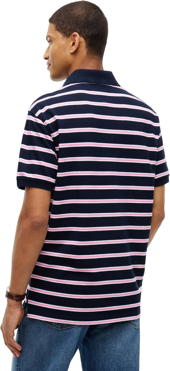 image:imageTommy Hilfiger Mens Short Sleeve Polo Shirts in Classic Fit with Stretch and Organic Pique CottonNavy Blue Synthetic Blush White