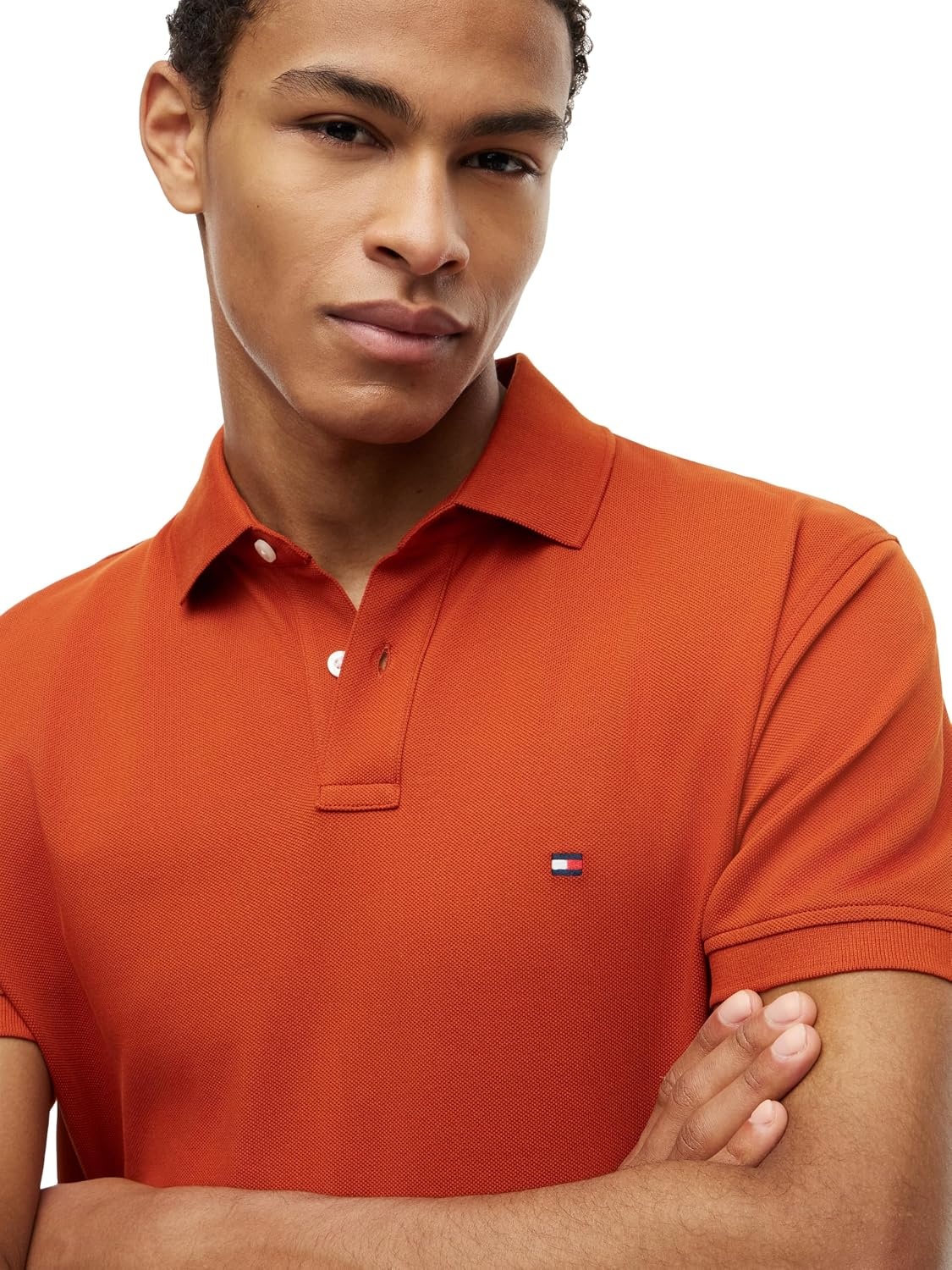 image:imageTommy Hilfiger Mens Short Sleeve Polo Shirts in Classic Fit with Stretch and Organic Pique CottonRusty Ochre