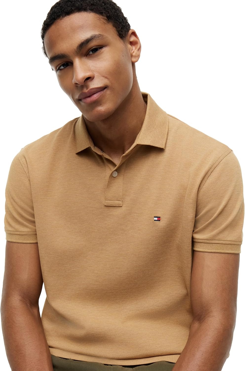 image:imageTommy Hilfiger Mens Short Sleeve Polo Shirts in Classic Fit with Stretch and Organic Pique CottonSahara Heather