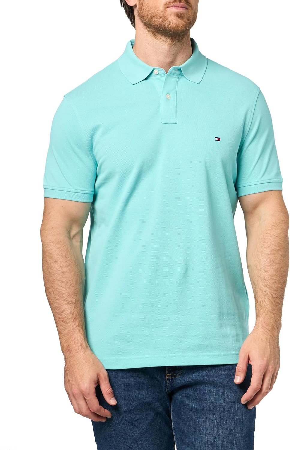 image:imageTommy Hilfiger Mens Short Sleeve Polo Shirts in Regular Fit With Stretch and Organic Pique CottonArctic Aqua