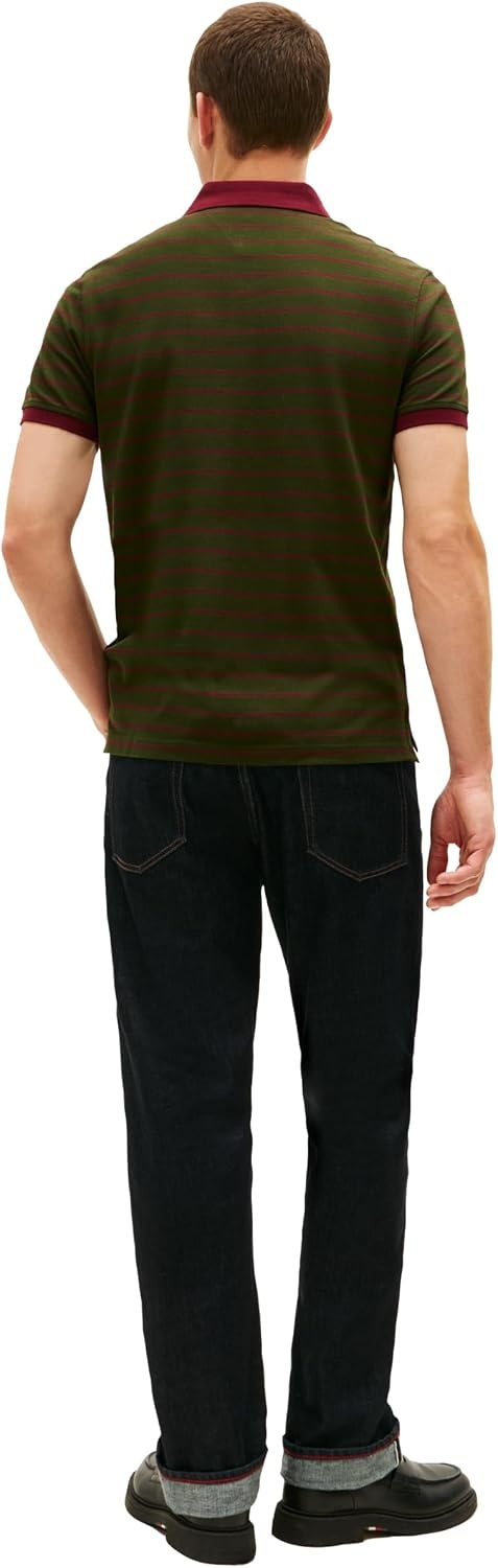 image:imageTommy Hilfiger Mens Short Sleeve Polo Shirts in Regular Fit With Stretch and Organic Pique CottonArctic Spruce Deep Rouge