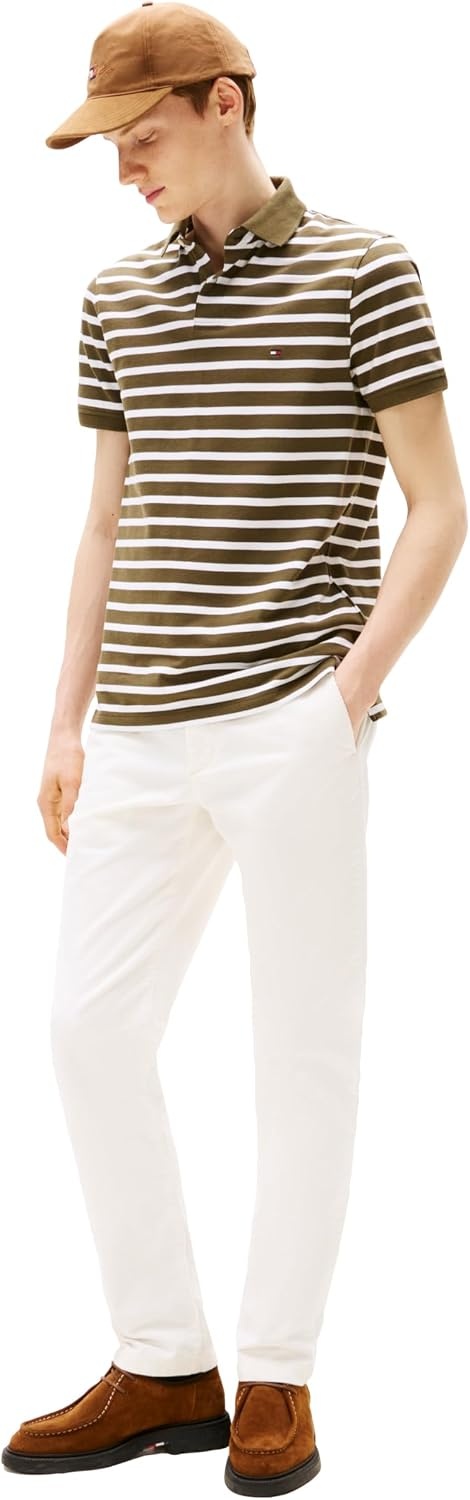 image:imageTommy Hilfiger Mens Short Sleeve Polo Shirts in Regular Fit With Stretch and Organic Pique CottonArmy Green White