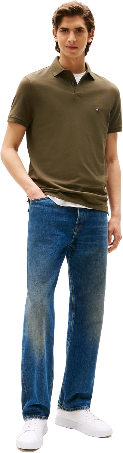 image:imageTommy Hilfiger Mens Short Sleeve Polo Shirts in Regular Fit With Stretch and Organic Pique CottonArmy Green