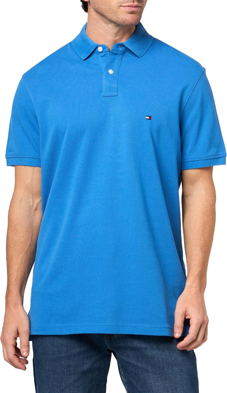 image:imageTommy Hilfiger Mens Short Sleeve Polo Shirts in Regular Fit With Stretch and Organic Pique CottonBlue Orbit