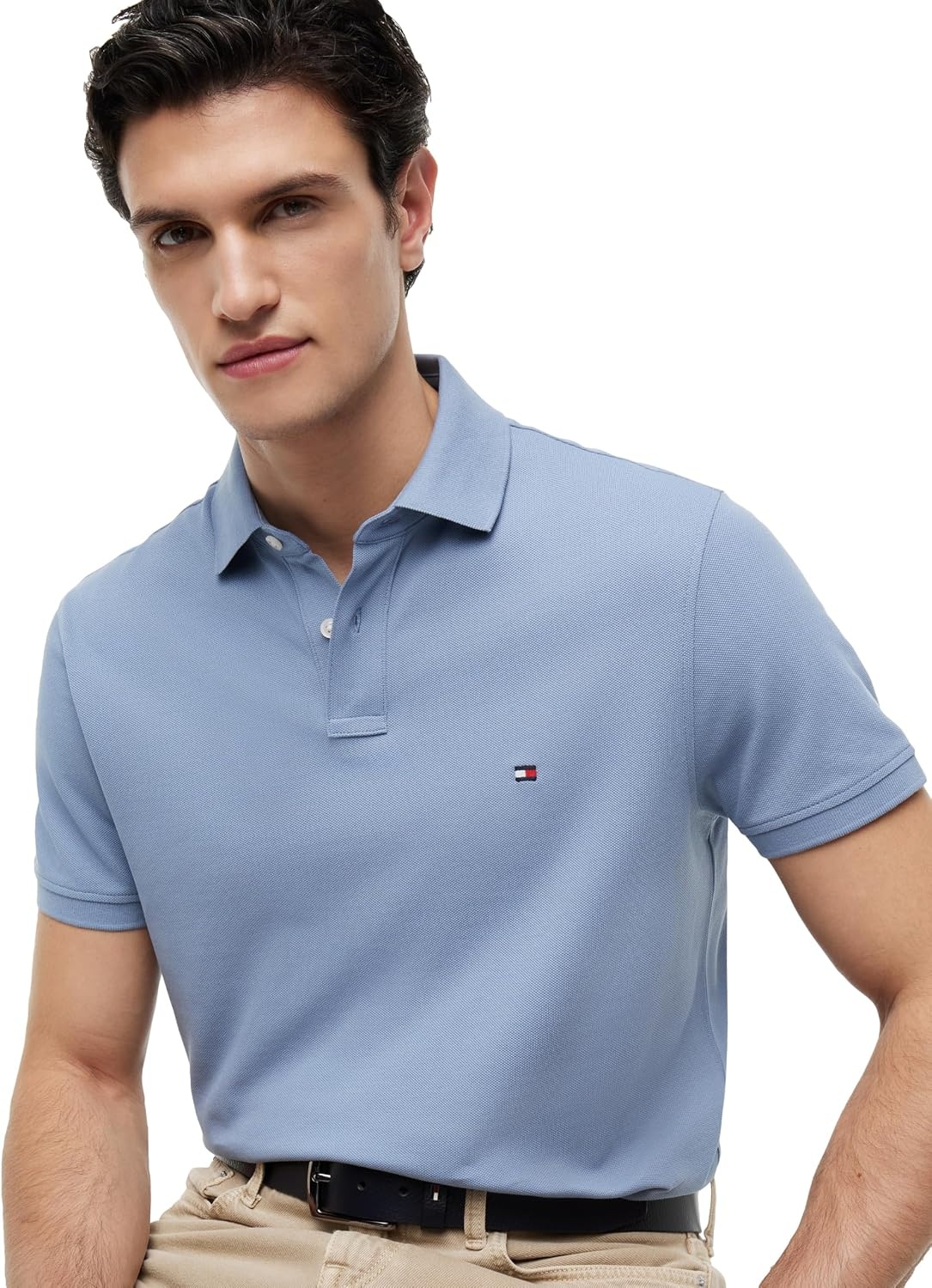 image:imageTommy Hilfiger Mens Short Sleeve Polo Shirts in Regular Fit With Stretch and Organic Pique CottonBrisk Blue