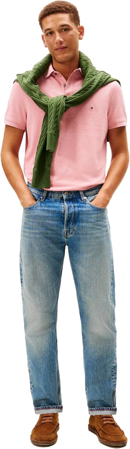 image:imageTommy Hilfiger Mens Short Sleeve Polo Shirts in Regular Fit With Stretch and Organic Pique CottonCamelia Blush Heather