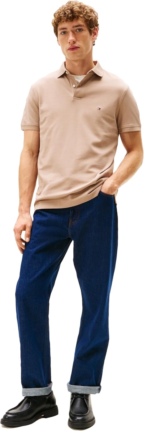 image:imageTommy Hilfiger Mens Short Sleeve Polo Shirts in Regular Fit With Stretch and Organic Pique CottonCoastal Taupe