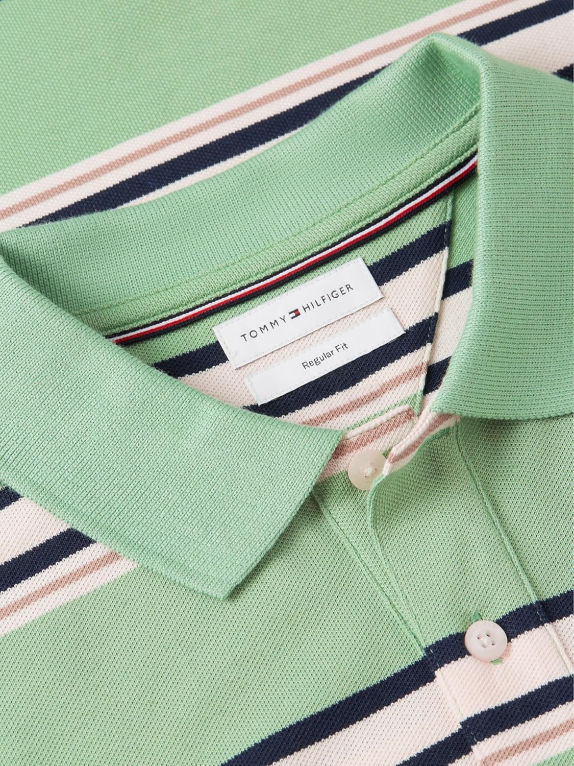 image:imageTommy Hilfiger Mens Short Sleeve Polo Shirts in Regular Fit With Stretch and Organic Pique CottonCut Grass Multi