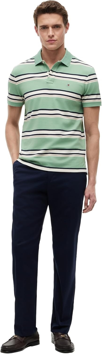image:imageTommy Hilfiger Mens Short Sleeve Polo Shirts in Regular Fit With Stretch and Organic Pique CottonCut Grass Multi