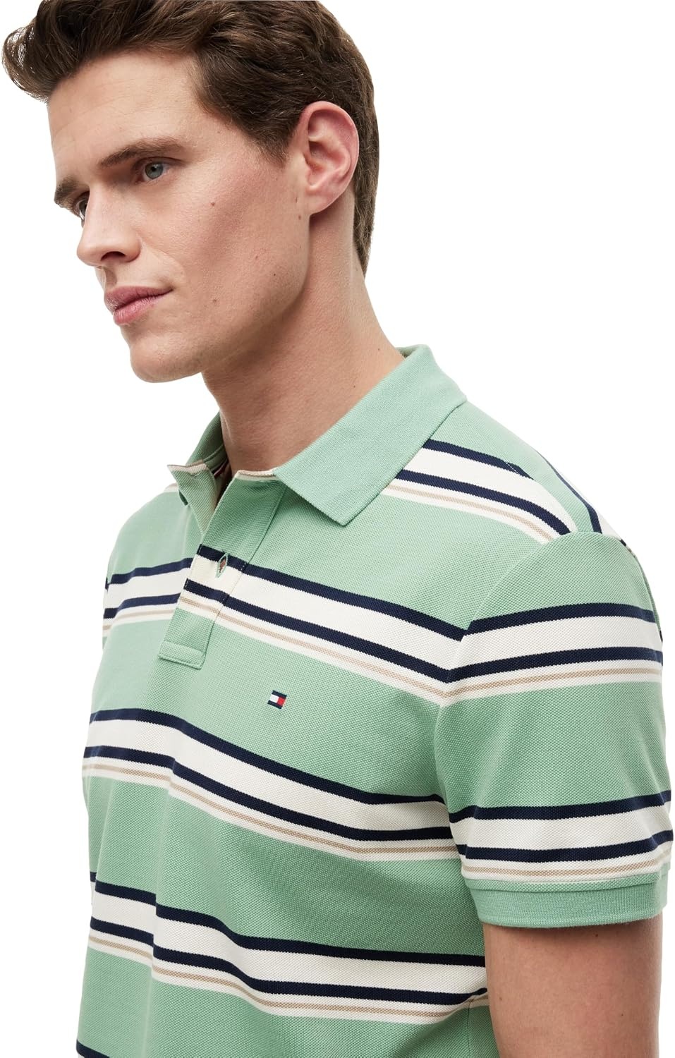 image:imageTommy Hilfiger Mens Short Sleeve Polo Shirts in Regular Fit With Stretch and Organic Pique CottonCut Grass Multi