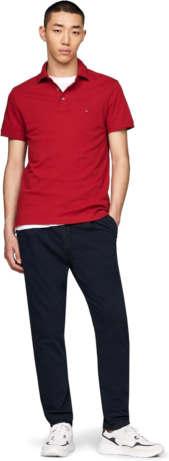 image:imageTommy Hilfiger Mens Short Sleeve Polo Shirts in Regular Fit With Stretch and Organic Pique CottonDark Magma