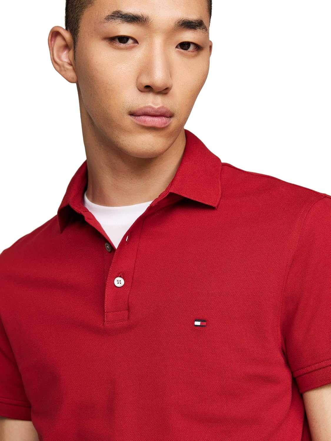 image:imageTommy Hilfiger Mens Short Sleeve Polo Shirts in Regular Fit With Stretch and Organic Pique CottonDark Magma