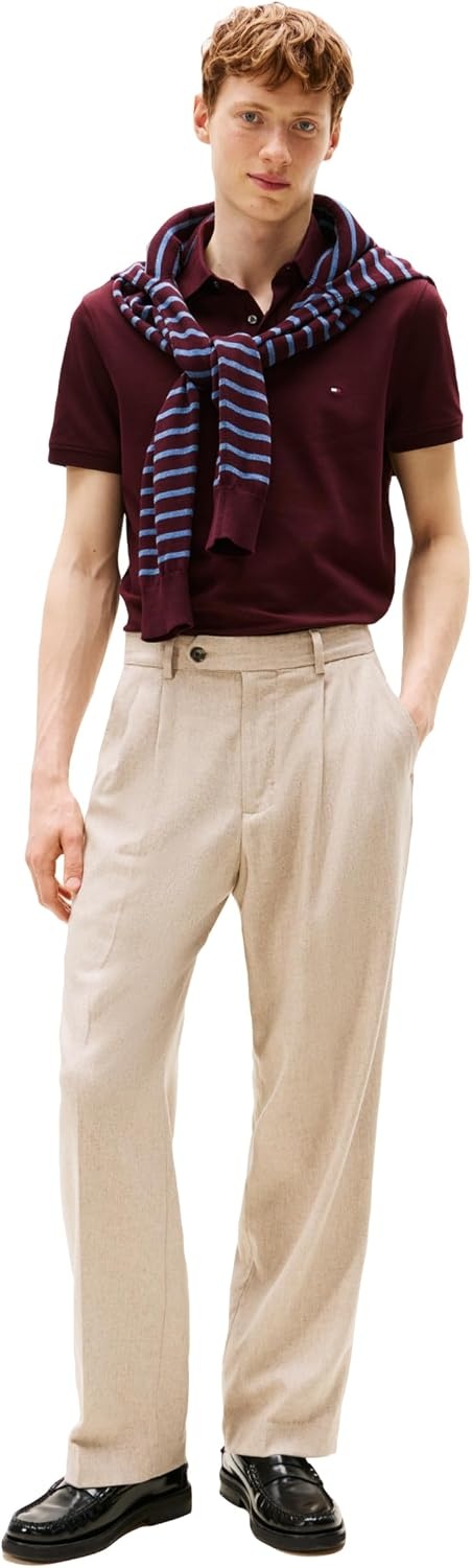 image:imageTommy Hilfiger Mens Short Sleeve Polo Shirts in Regular Fit With Stretch and Organic Pique CottonDeep Burgundy