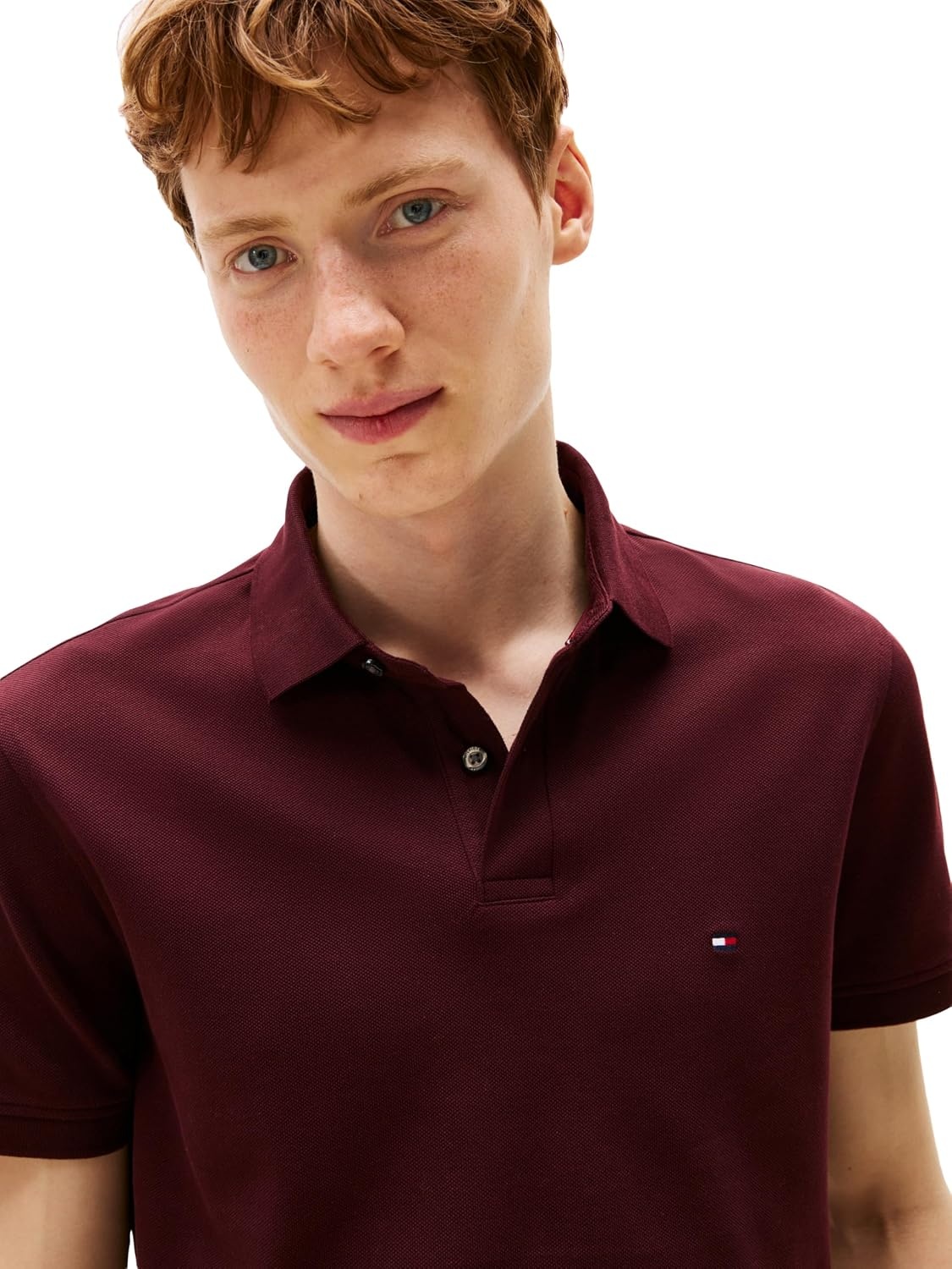 image:imageTommy Hilfiger Mens Short Sleeve Polo Shirts in Regular Fit With Stretch and Organic Pique CottonDeep Burgundy