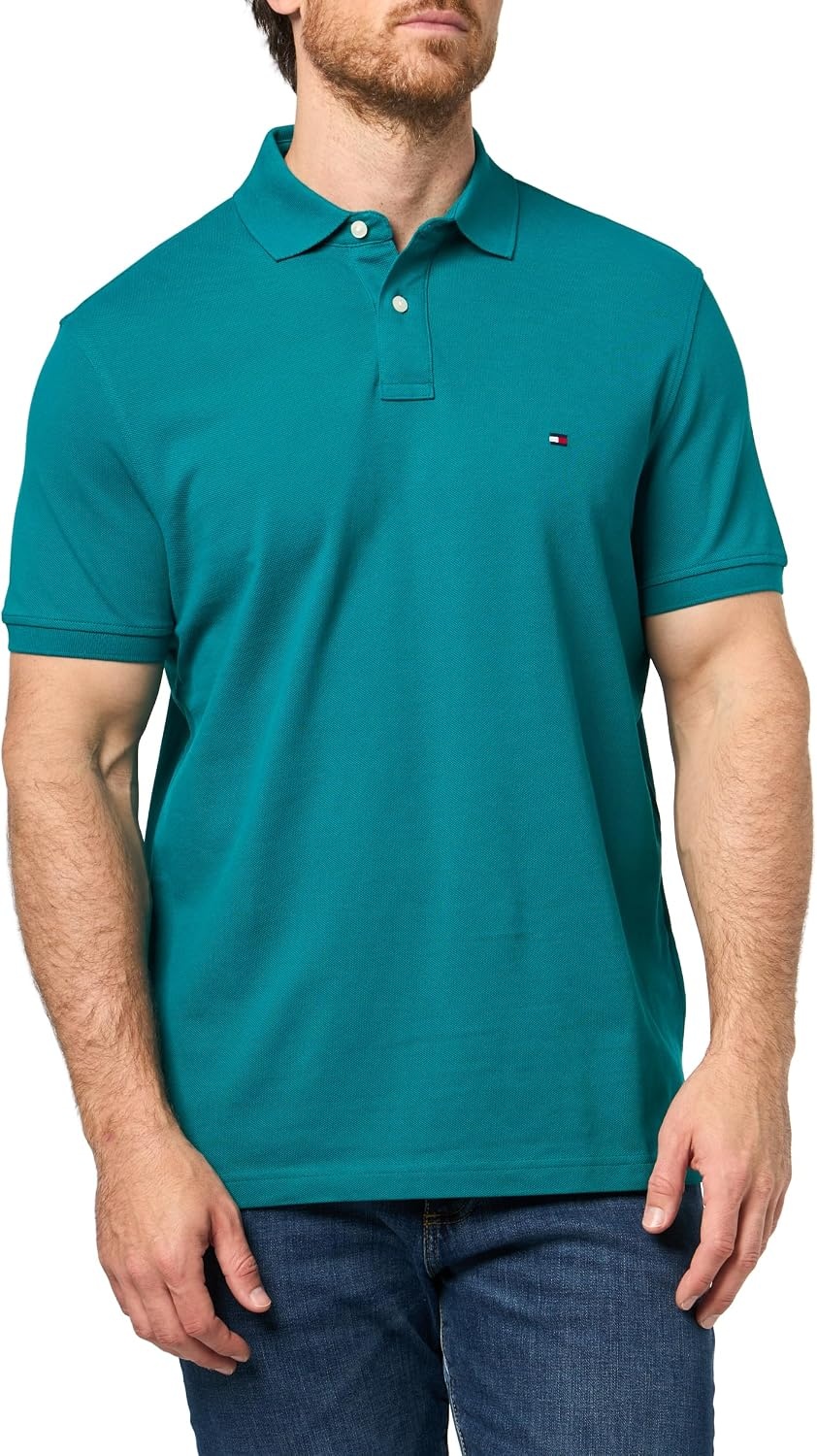 image:imageTommy Hilfiger Mens Short Sleeve Polo Shirts in Regular Fit With Stretch and Organic Pique CottonDeep Ocean