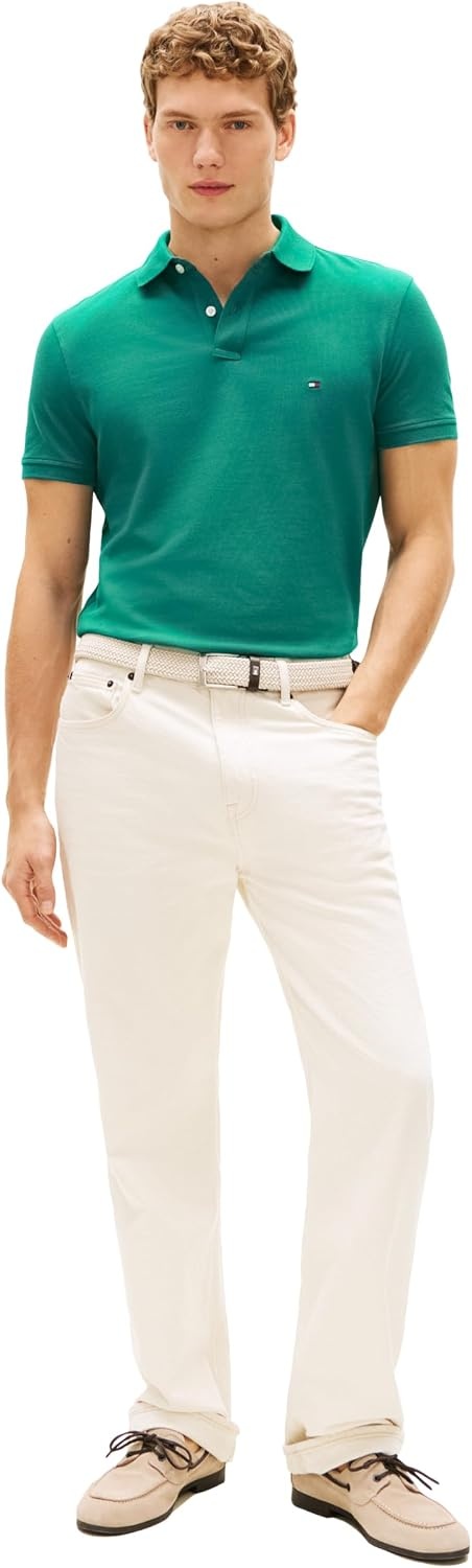 image:imageTommy Hilfiger Mens Short Sleeve Polo Shirts in Regular Fit With Stretch and Organic Pique CottonDeep Ocean