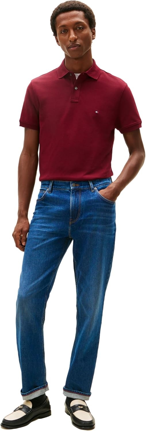 image:imageTommy Hilfiger Mens Short Sleeve Polo Shirts in Regular Fit With Stretch and Organic Pique CottonDeep Rouge