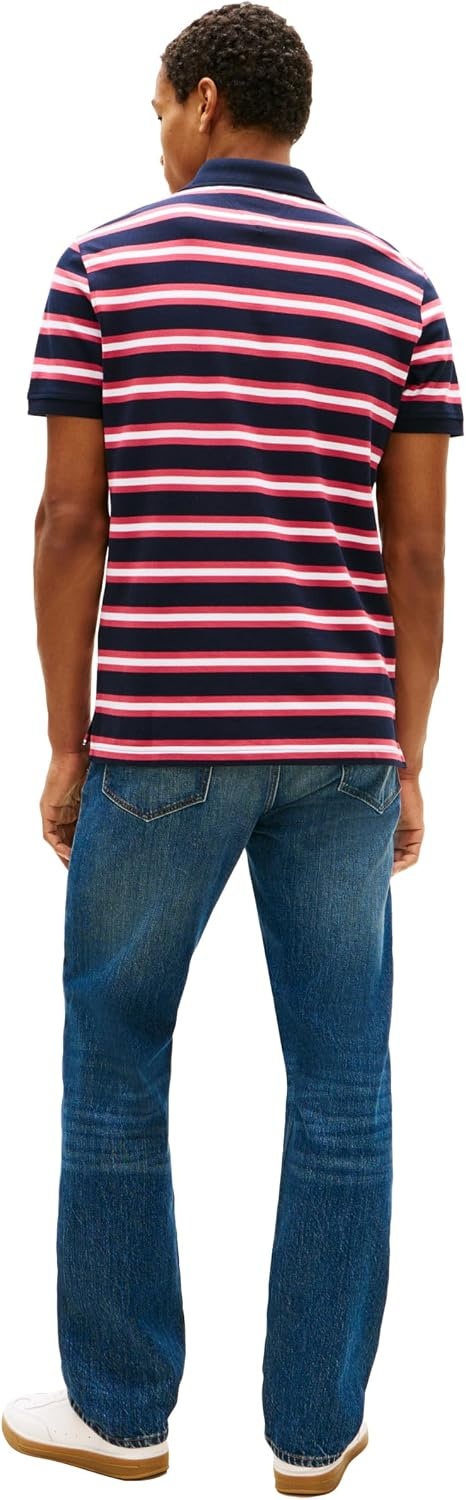 image:imageTommy Hilfiger Mens Short Sleeve Polo Shirts in Regular Fit With Stretch and Organic Pique CottonDesert Sky Heritage Pink Multi