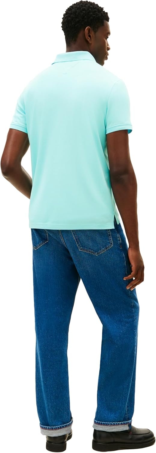 image:imageTommy Hilfiger Mens Short Sleeve Polo Shirts in Regular Fit With Stretch and Organic Pique CottonDewy Blue
