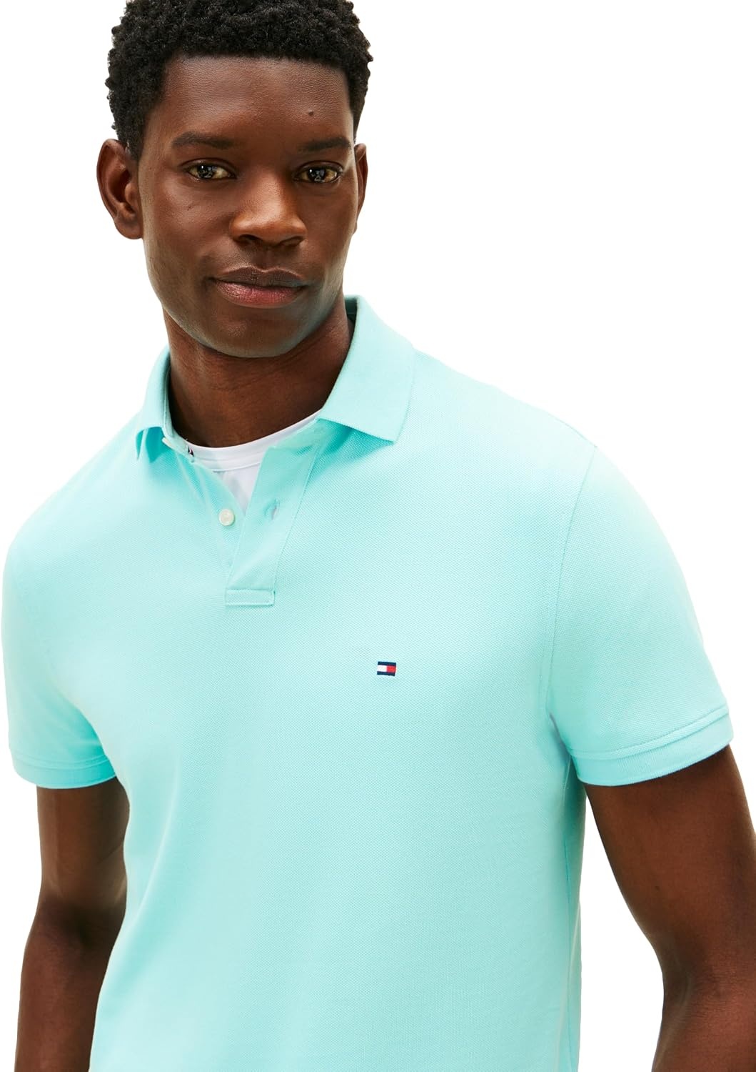 image:imageTommy Hilfiger Mens Short Sleeve Polo Shirts in Regular Fit With Stretch and Organic Pique CottonDewy Blue