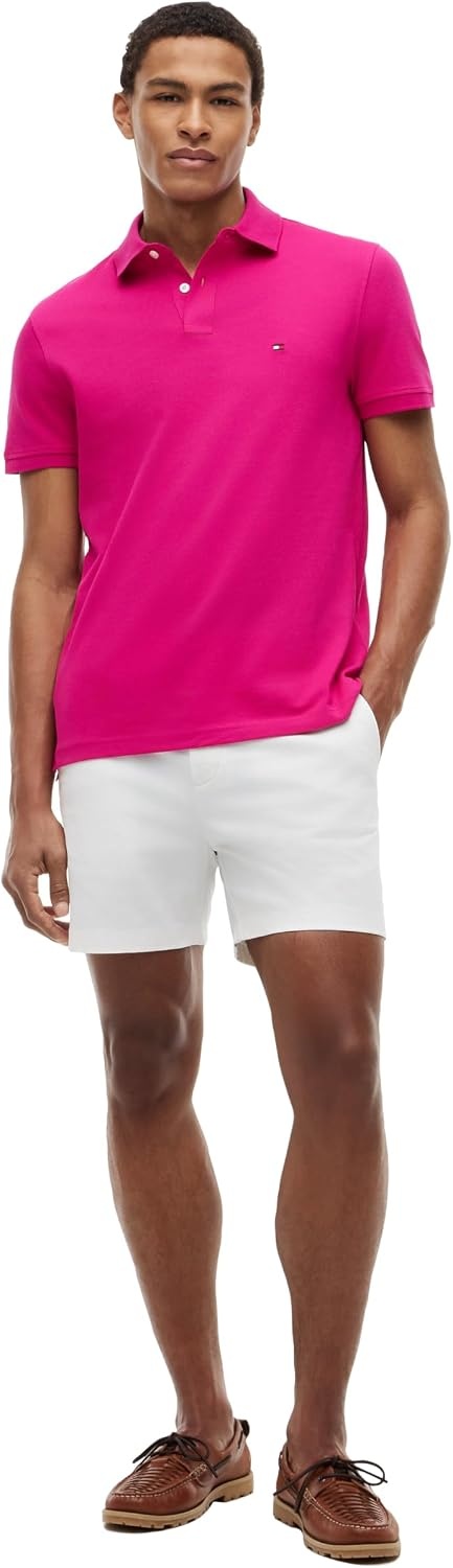 image:imageTommy Hilfiger Mens Short Sleeve Polo Shirts in Regular Fit With Stretch and Organic Pique CottonEccentric Magenta