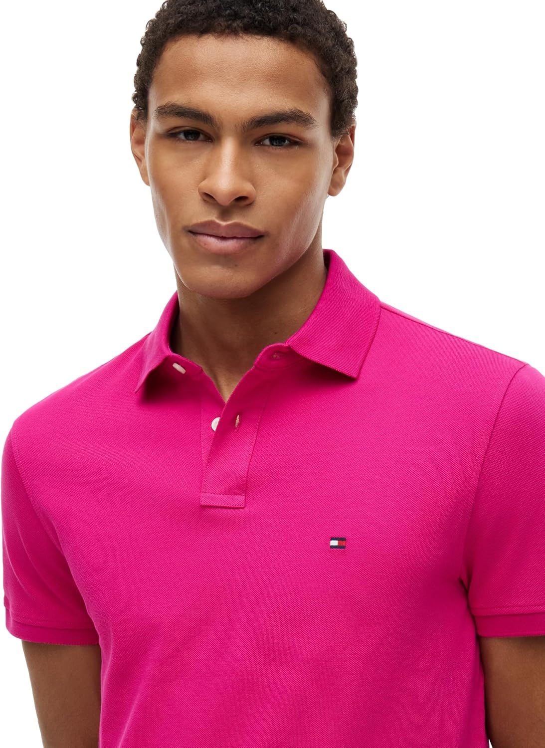 image:imageTommy Hilfiger Mens Short Sleeve Polo Shirts in Regular Fit With Stretch and Organic Pique CottonEccentric Magenta