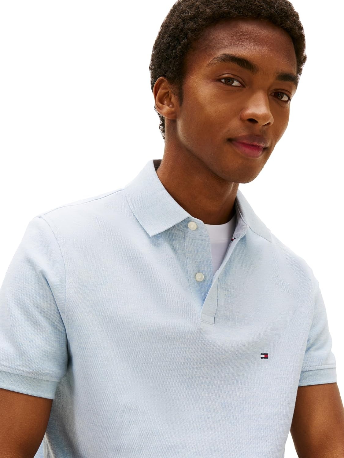 image:imageTommy Hilfiger Mens Short Sleeve Polo Shirts in Regular Fit With Stretch and Organic Pique CottonHeathered Blue Bros
