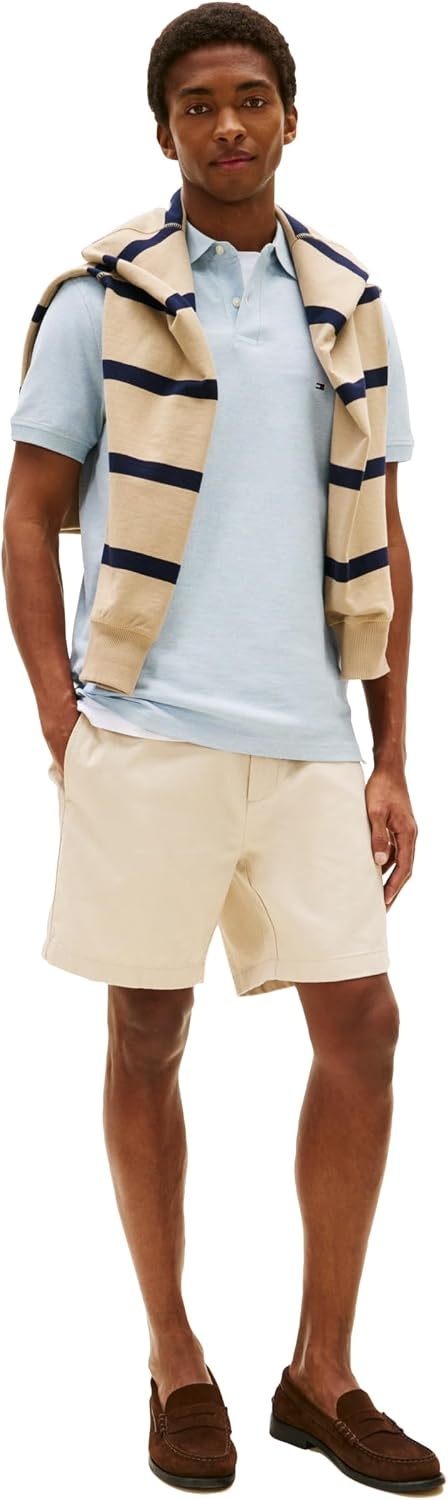 image:imageTommy Hilfiger Mens Short Sleeve Polo Shirts in Regular Fit With Stretch and Organic Pique CottonHeathered Blue Bros