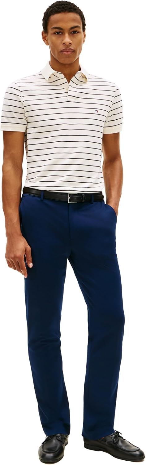 image:imageTommy Hilfiger Mens Short Sleeve Polo Shirts in Regular Fit With Stretch and Organic Pique CottonIvory Petal Black