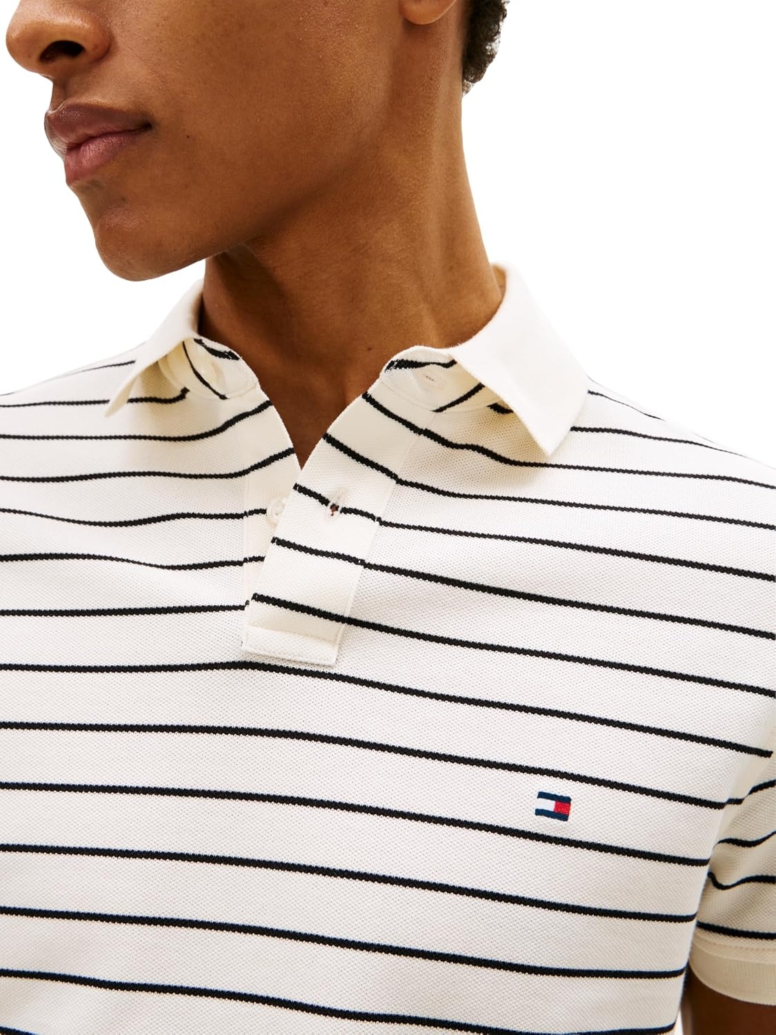 image:imageTommy Hilfiger Mens Short Sleeve Polo Shirts in Regular Fit With Stretch and Organic Pique CottonIvory Petal Black