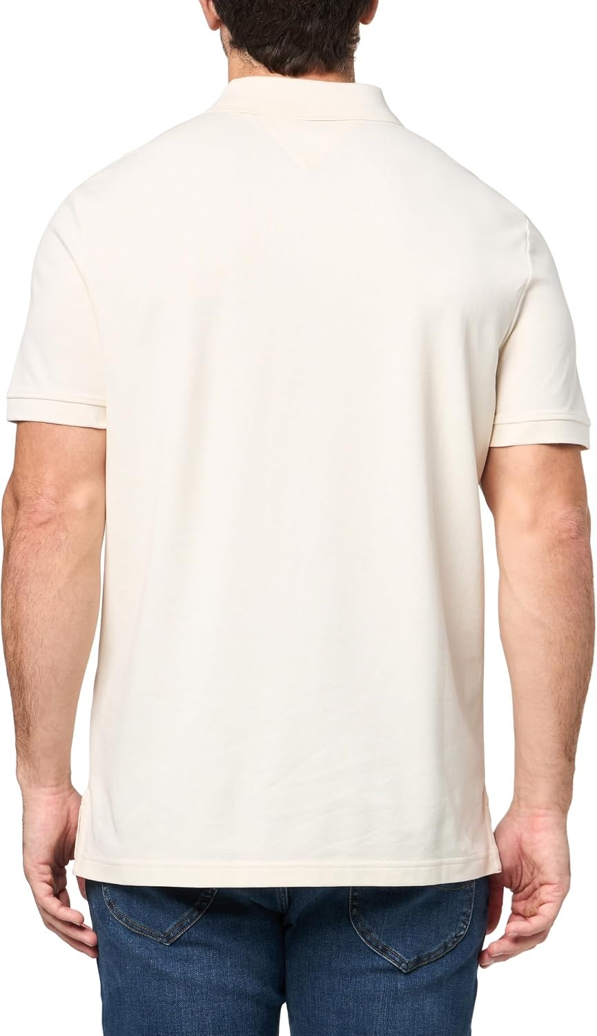 image:imageTommy Hilfiger Mens Short Sleeve Polo Shirts in Regular Fit With Stretch and Organic Pique CottonIvory Petal Flag Embroidered