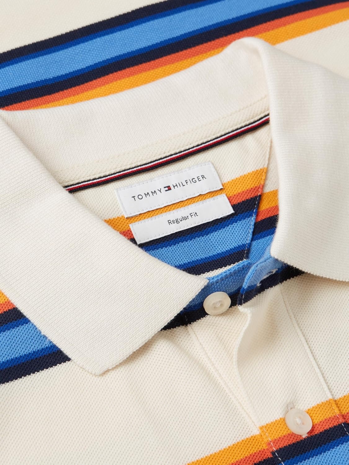 image:imageTommy Hilfiger Mens Short Sleeve Polo Shirts in Regular Fit With Stretch and Organic Pique CottonIvory Petal Multi