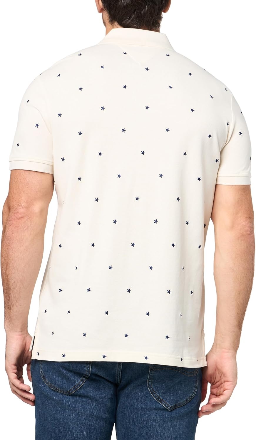 image:imageTommy Hilfiger Mens Short Sleeve Polo Shirts in Regular Fit With Stretch and Organic Pique CottonIvory Petal Star Embroidered