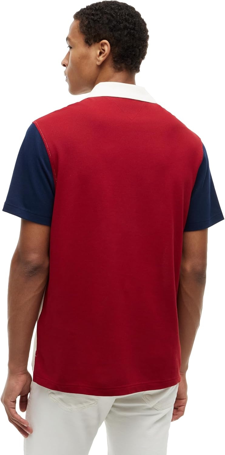 image:imageTommy Hilfiger Mens Short Sleeve Polo Shirts in Regular Fit With Stretch and Organic Pique CottonIvory Petal Colorblock