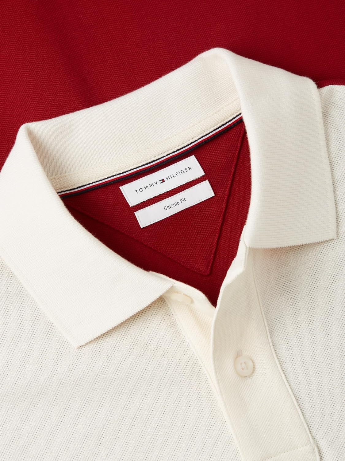 image:imageTommy Hilfiger Mens Short Sleeve Polo Shirts in Regular Fit With Stretch and Organic Pique CottonIvory Petal Colorblock