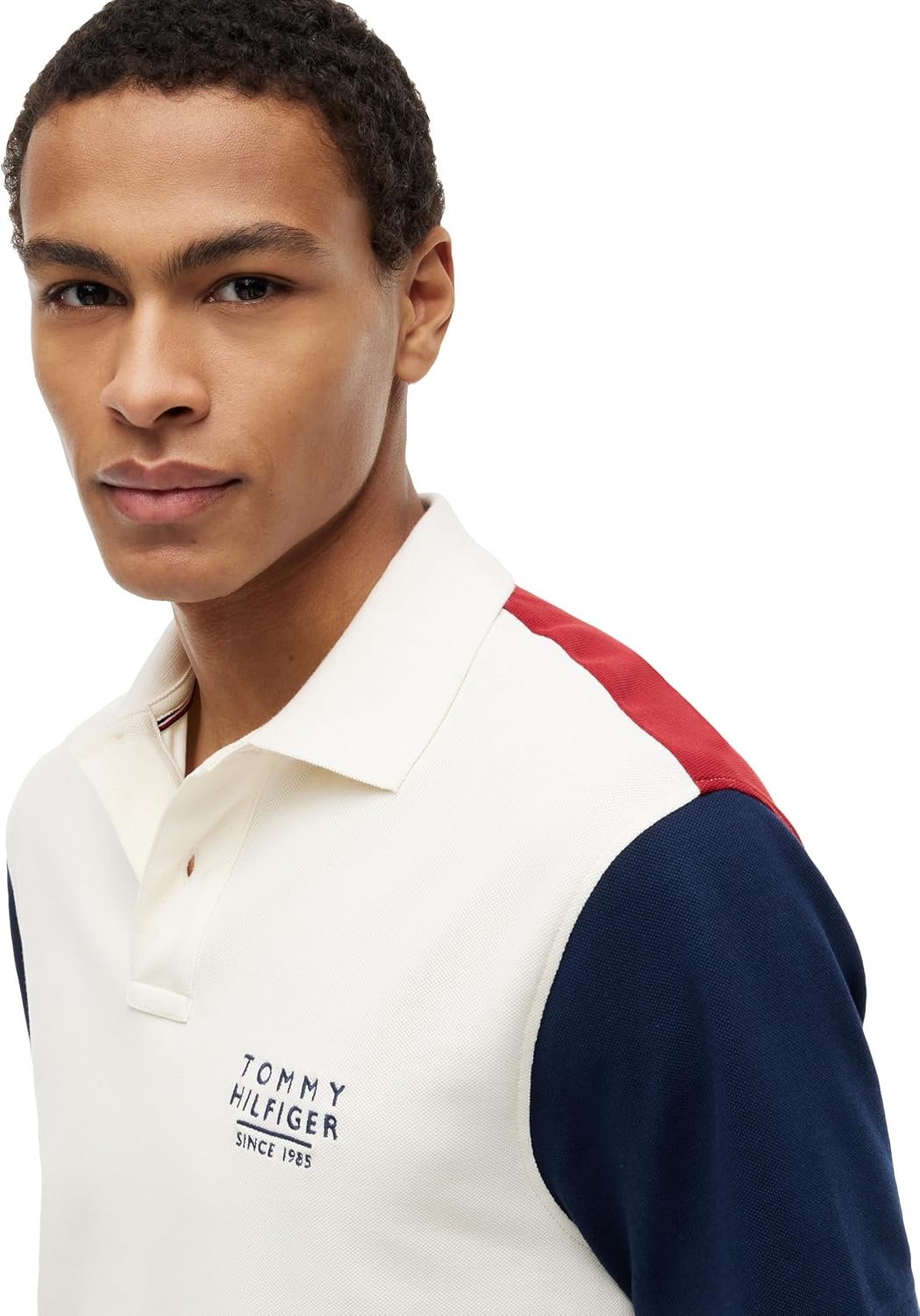 image:imageTommy Hilfiger Mens Short Sleeve Polo Shirts in Regular Fit With Stretch and Organic Pique CottonIvory Petal Colorblock