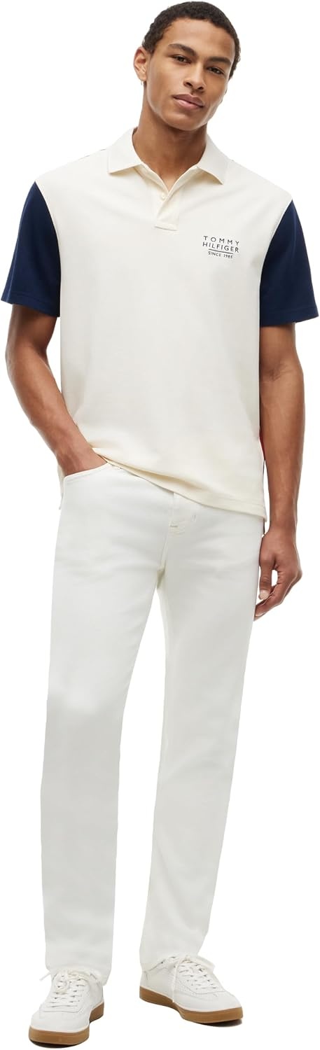 image:imageTommy Hilfiger Mens Short Sleeve Polo Shirts in Regular Fit With Stretch and Organic Pique CottonIvory Petal Colorblock