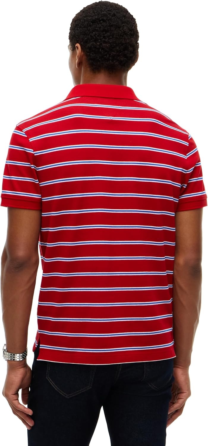image:imageTommy Hilfiger Mens Short Sleeve Polo Shirts in Regular Fit With Stretch and Organic Pique CottonMedium Red White Ancient Blue
