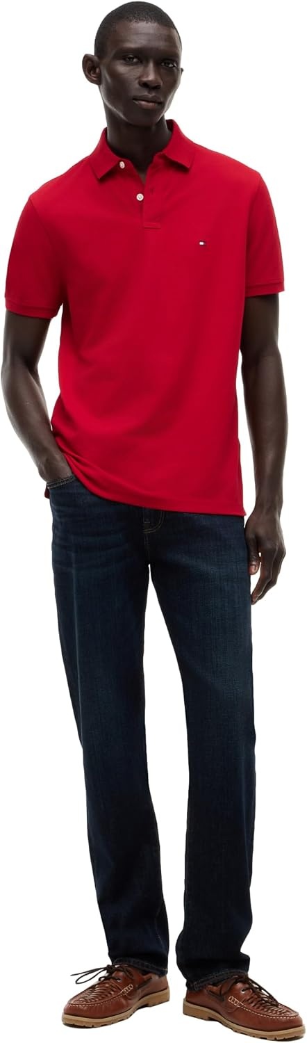 image:imageTommy Hilfiger Mens Short Sleeve Polo Shirts in Regular Fit With Stretch and Organic Pique CottonMedium Red