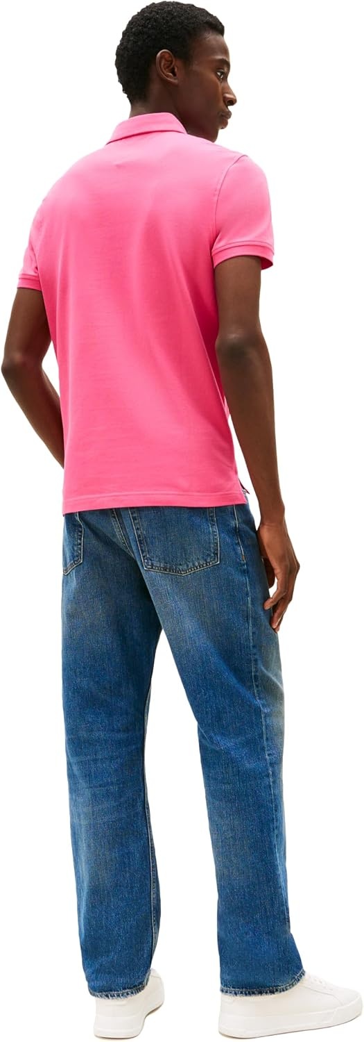 image:imageTommy Hilfiger Mens Short Sleeve Polo Shirts in Regular Fit With Stretch and Organic Pique CottonPink Alert