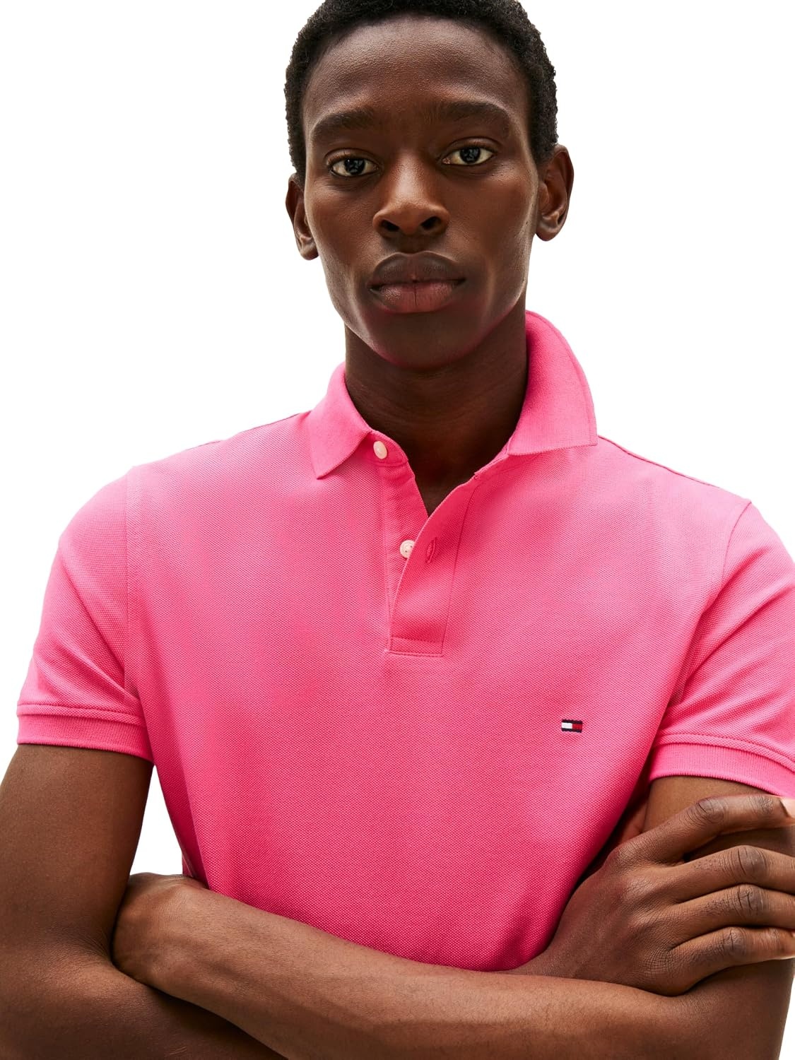 image:imageTommy Hilfiger Mens Short Sleeve Polo Shirts in Regular Fit With Stretch and Organic Pique CottonPink Alert
