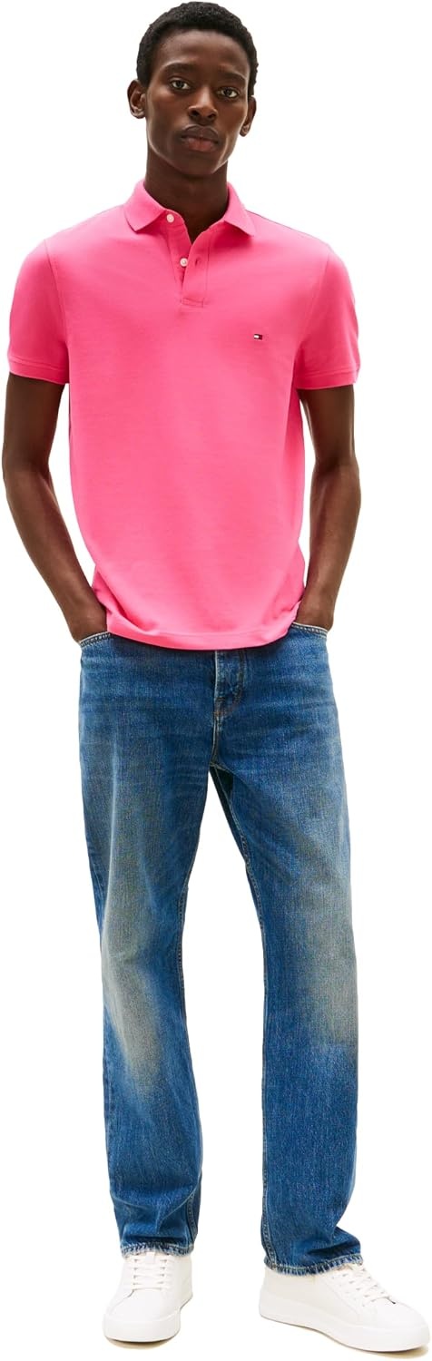image:imageTommy Hilfiger Mens Short Sleeve Polo Shirts in Regular Fit With Stretch and Organic Pique CottonPink Alert