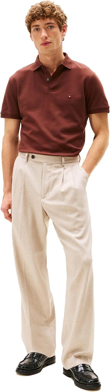 image:imageTommy Hilfiger Mens Short Sleeve Polo Shirts in Regular Fit With Stretch and Organic Pique CottonPure Brown