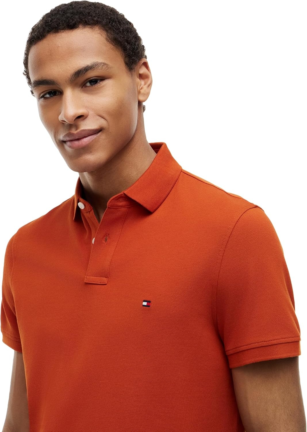 image:imageTommy Hilfiger Mens Short Sleeve Polo Shirts in Regular Fit With Stretch and Organic Pique CottonRusty Ochre