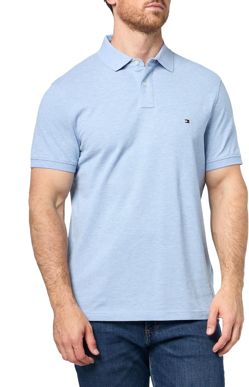 image:imageTommy Hilfiger Mens Short Sleeve Polo Shirts in Regular Fit With Stretch and Organic Pique CottonVessel Blue Heather